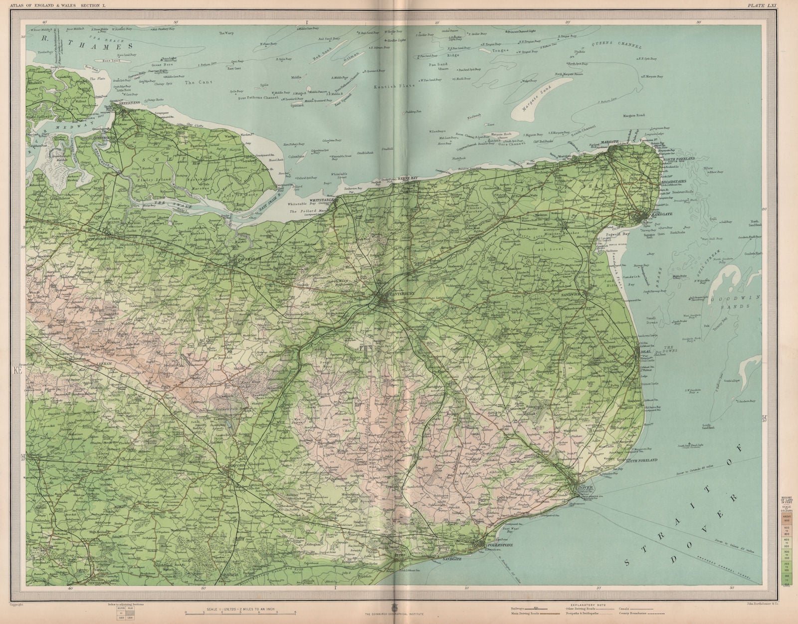 KENT. Canterbury Dover Folkestone Ramsgate Margate Ashford Faversham 1903 map